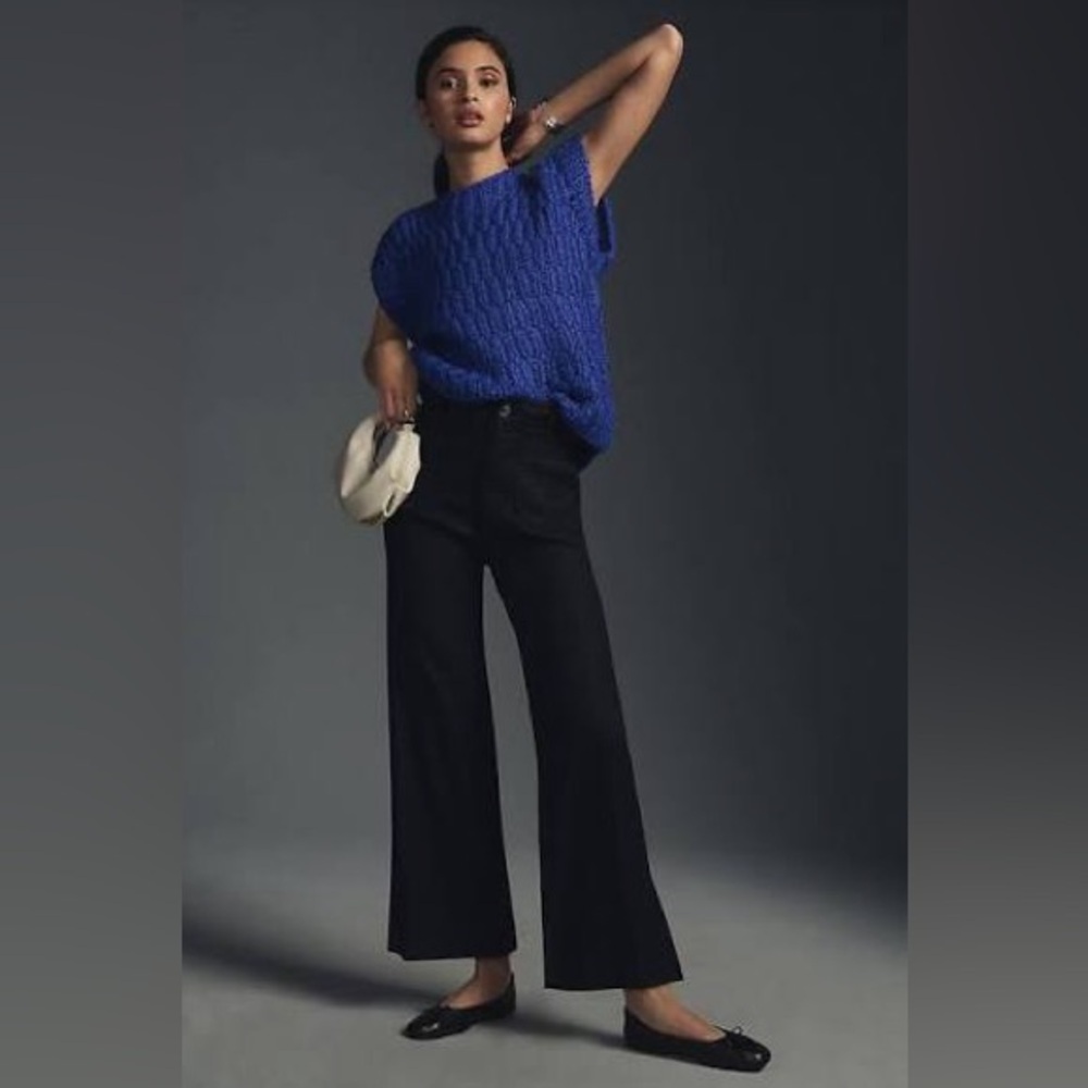 ANTHROPOLOGIE Maeve The Colette Ponte Wide-Leg Pants Crop 24 24P Petite Black - Picture 2 of 9